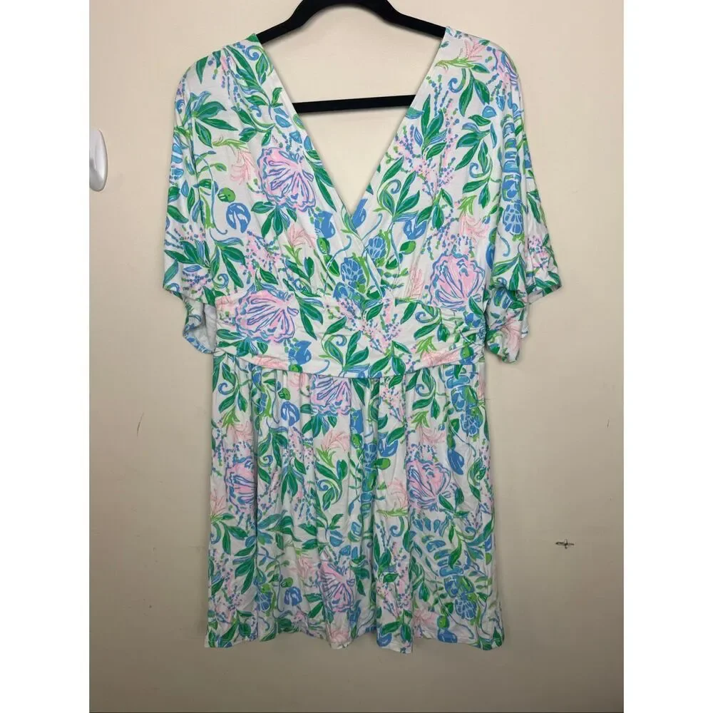 Lilly Pulitzer Parigi Skort Romper Size L Floral Multicolor Pink Blue Green V Ne - Picture 1 of 6